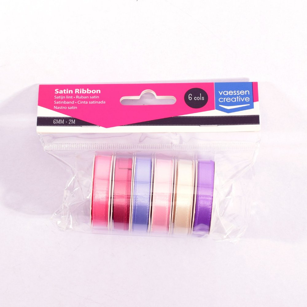 Vaessen Creative Satin Ribbon 6 Colours 6mmx2m Baby Pink