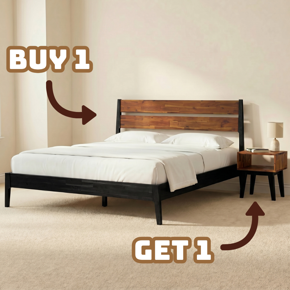 Callisto Solid Wood Bed Frame and Nightstand Set