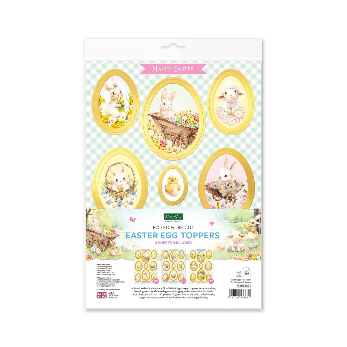 Easter Egg Foiled Paper Craft Toppers, 6 sheets