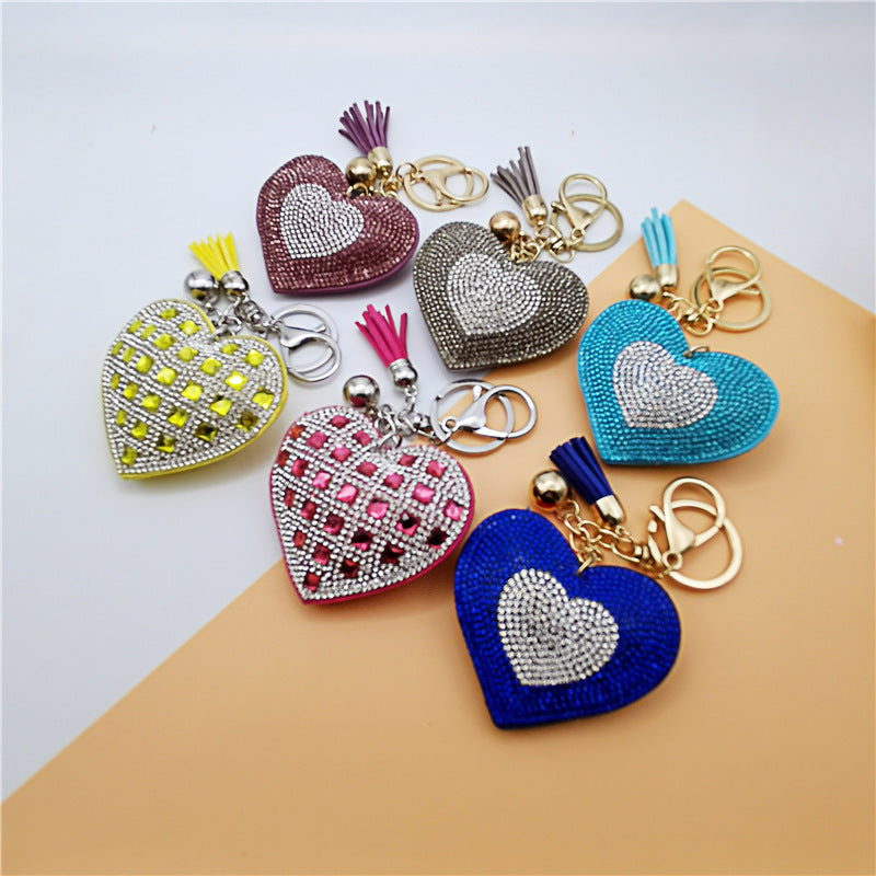 Rhinestone Heart Bag Charm with Tassel