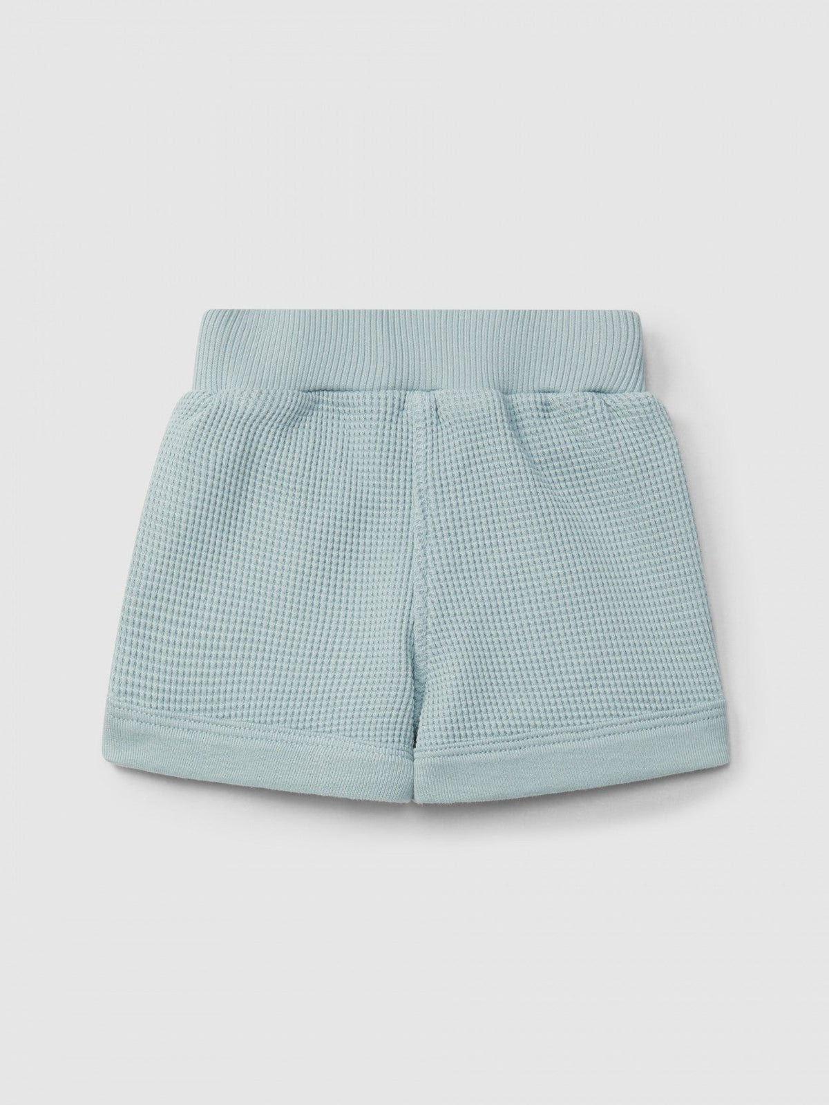 Snug Waffle Weave Pull-Up Shorts, Mint Blue