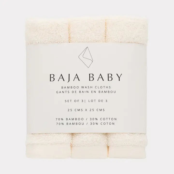 Baja Baby Bamboo/Cotton Wash Cloths 3 Pack | Off White | Pip + Phee