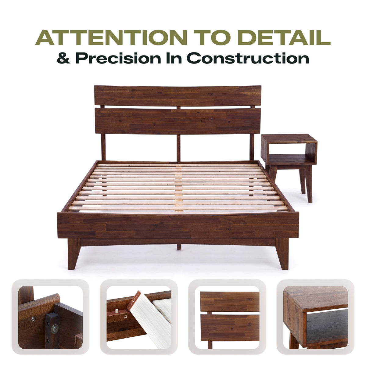 Aurora Solid Wood Bed Frame and Nightstand Set