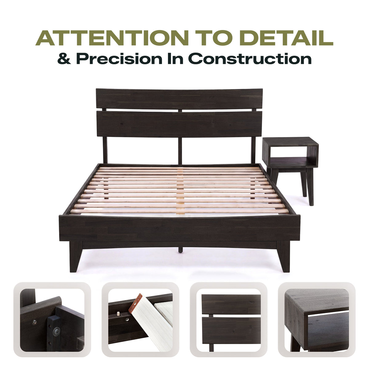 Aurora Solid Wood Bed Frame and Nightstand Set