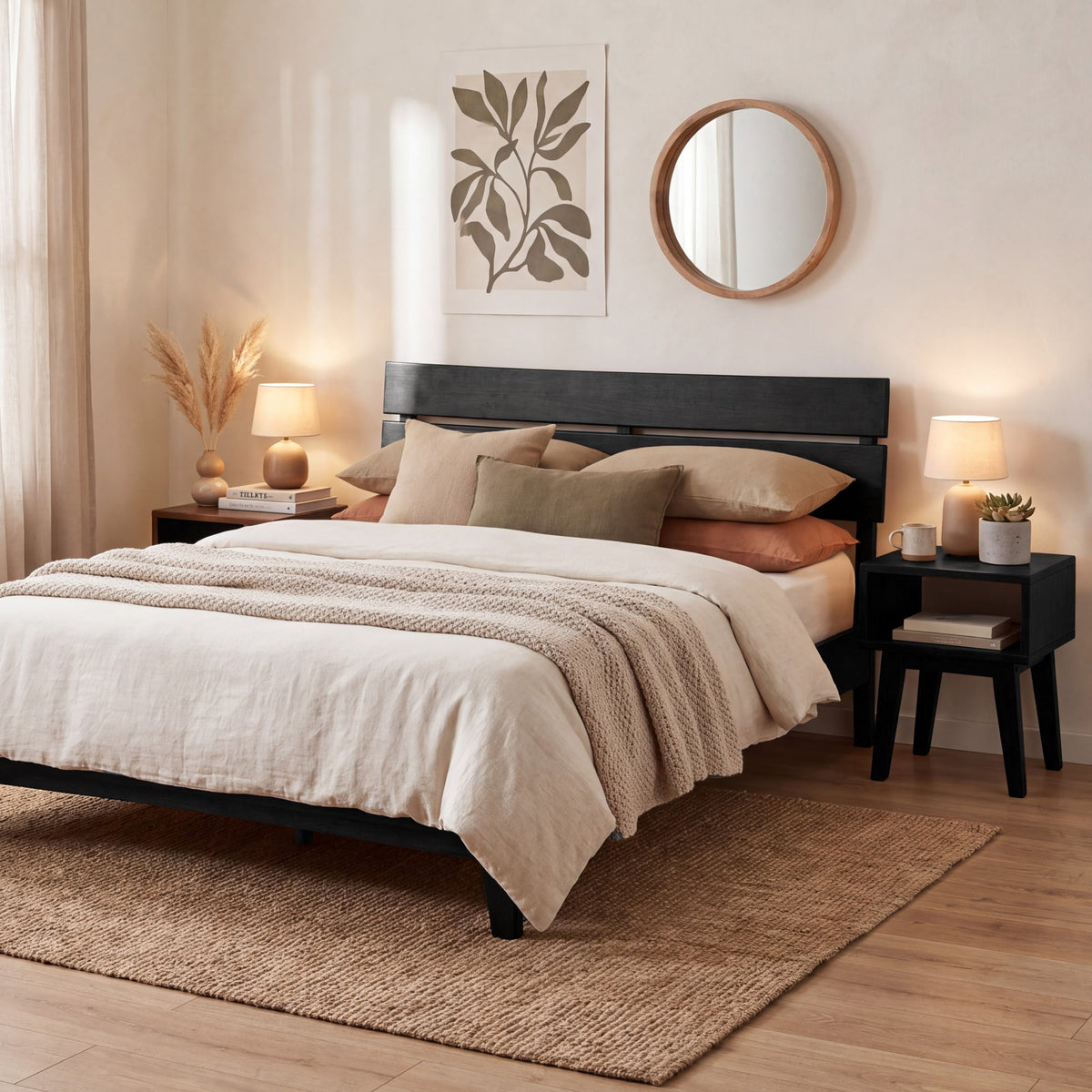Aurora Solid Wood Bed Frame and Nightstand Set