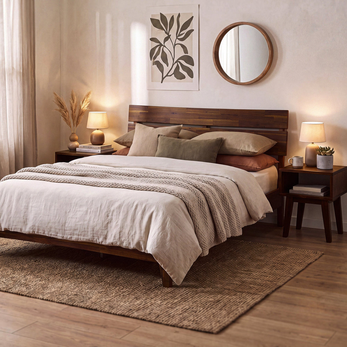 Aurora Solid Wood Bed Frame and Nightstand Set