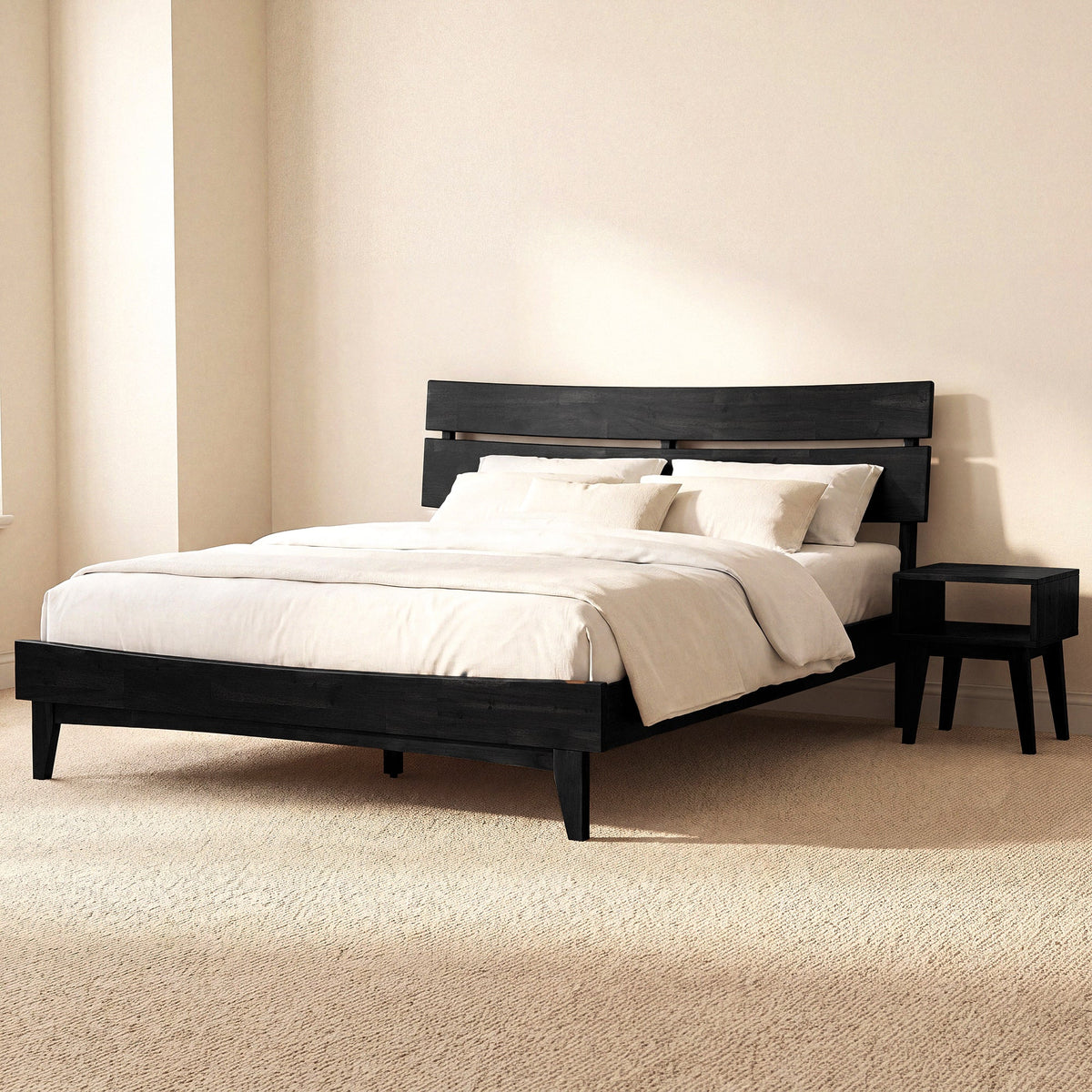 Aurora Solid Wood Bed Frame and Nightstand Set