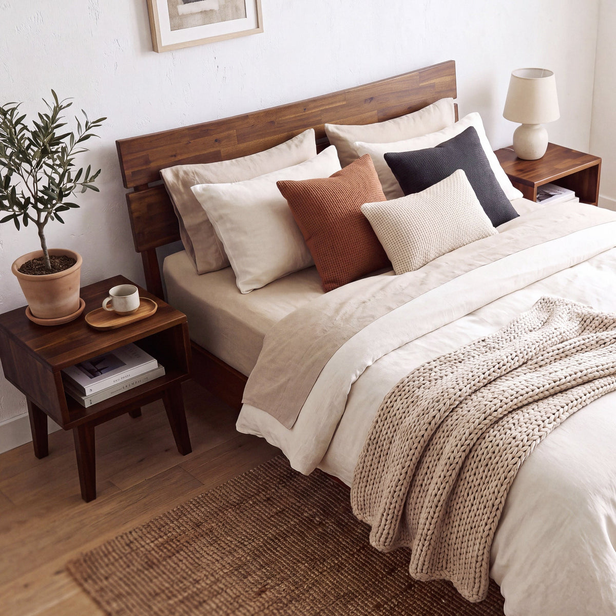 Aurora Solid Wood Bed Frame and Nightstand Set