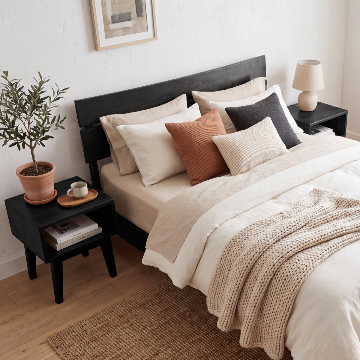 Aurora Solid Wood Bed Frame and Nightstand Set