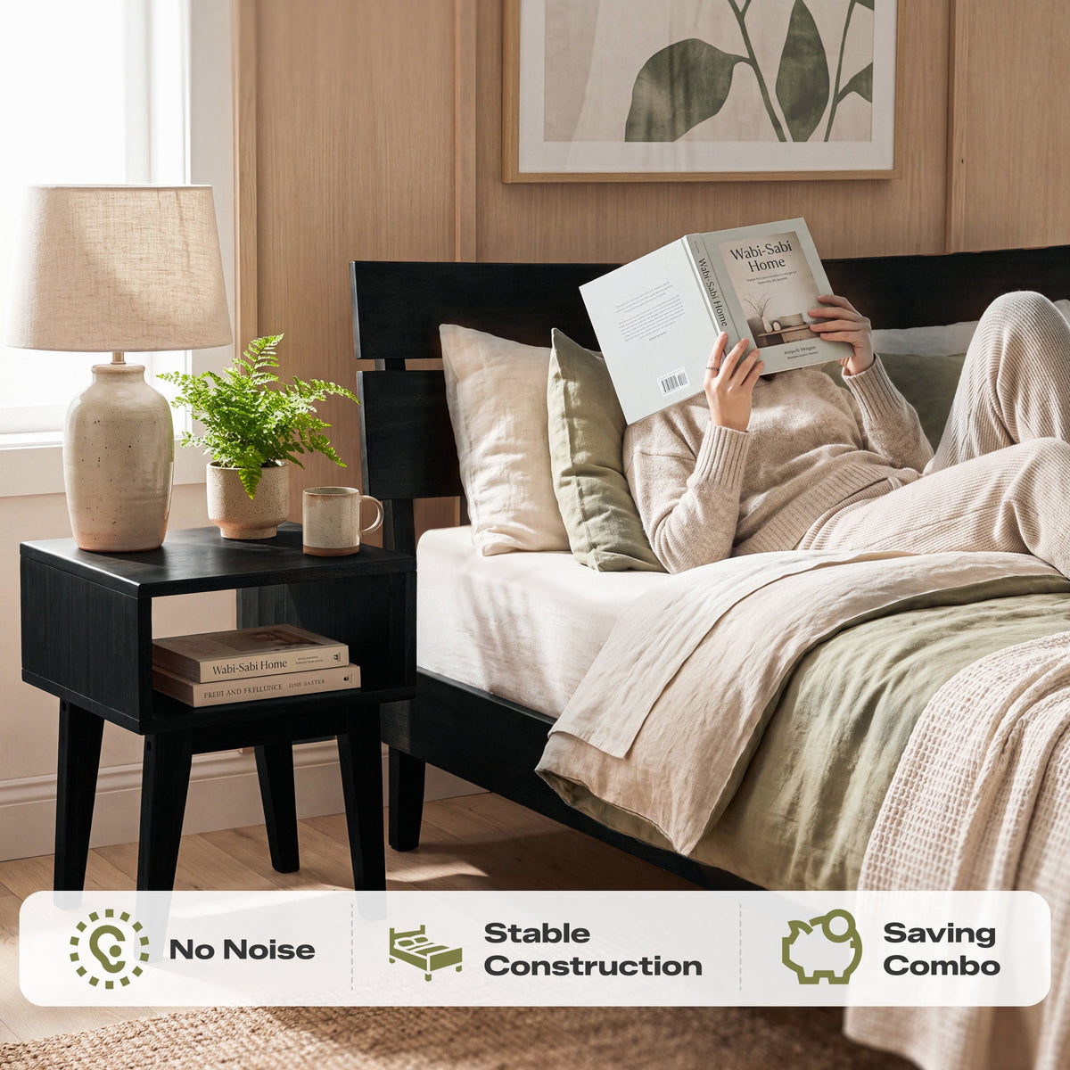 Aurora Solid Wood Bed Frame and Nightstand Set