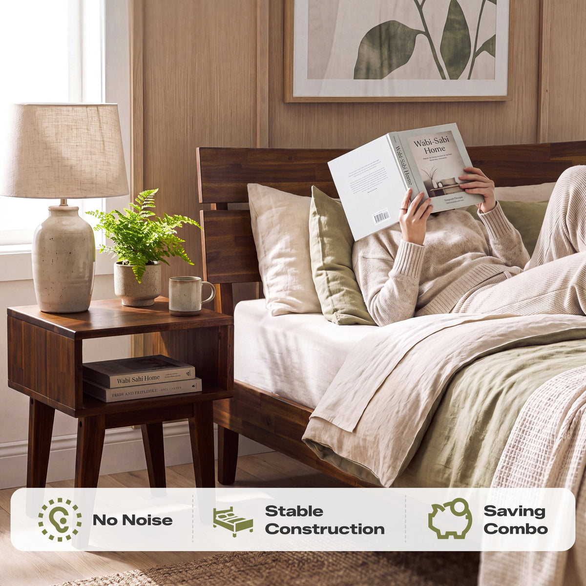 Aurora Solid Wood Bed Frame and Nightstand Set