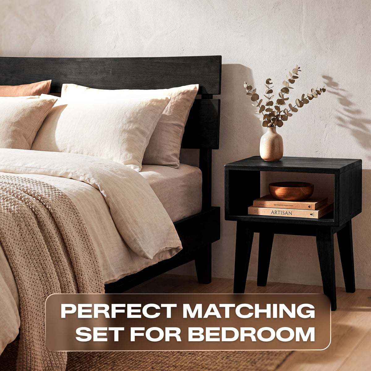 Aurora Solid Wood Bed Frame and Nightstand Set