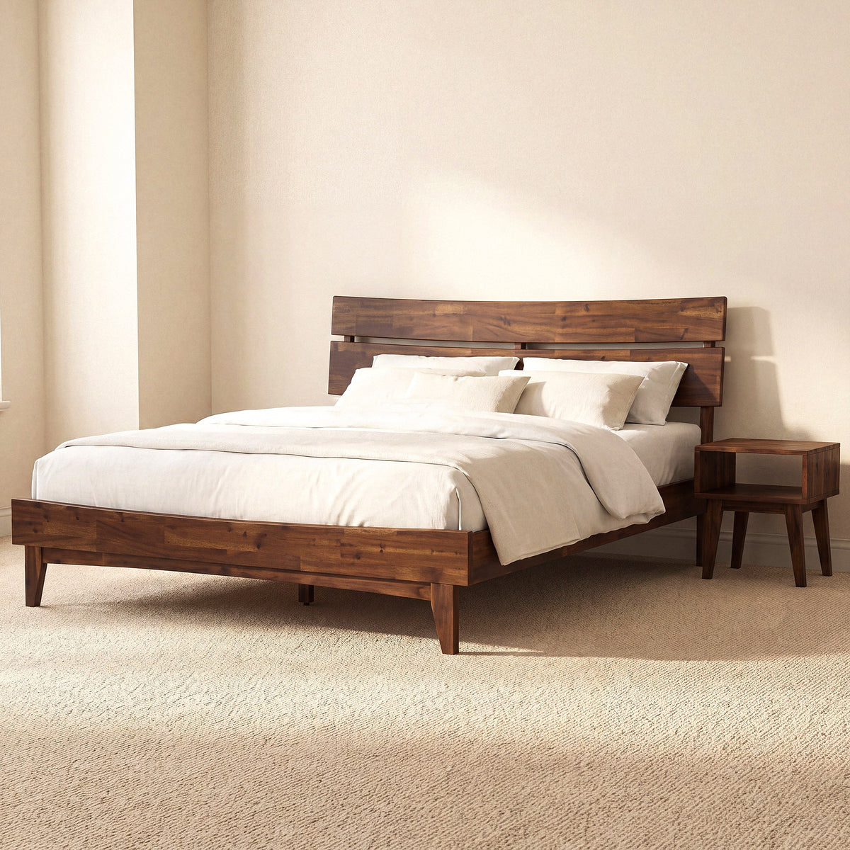 Aurora Solid Wood Bed Frame and Nightstand Set