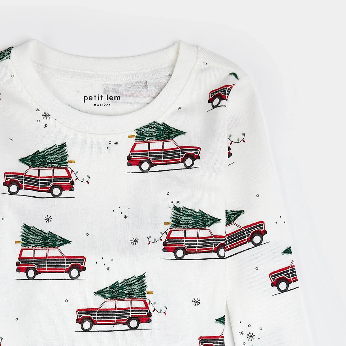 PJ Set | Festive Cars on Off-White | Petit Lem
