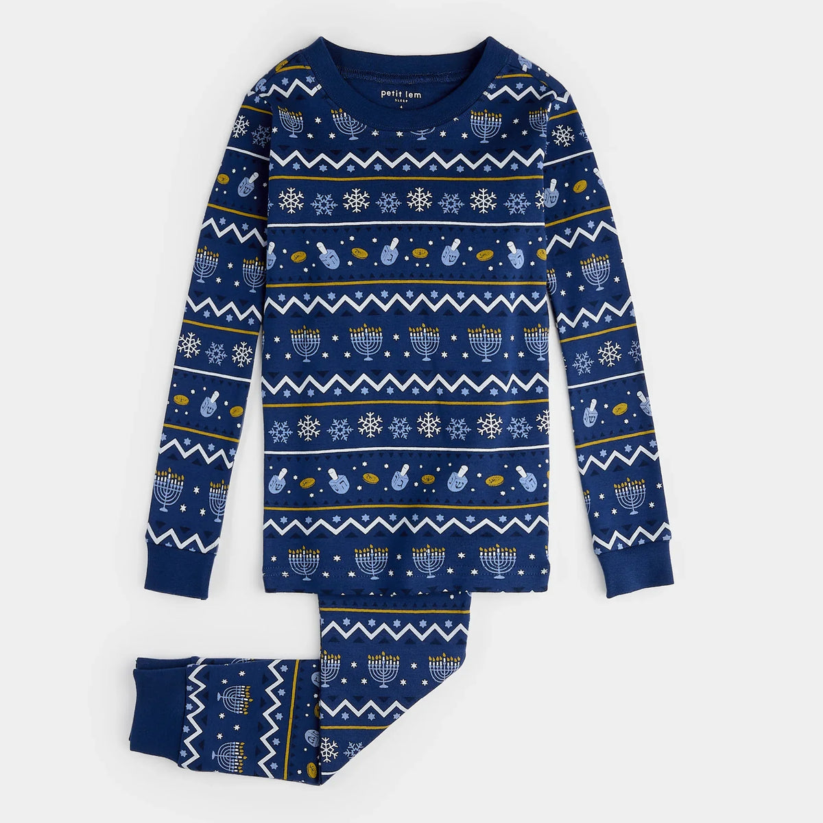 Petit Lem Hanukkah Fair Isle Print PJ Set