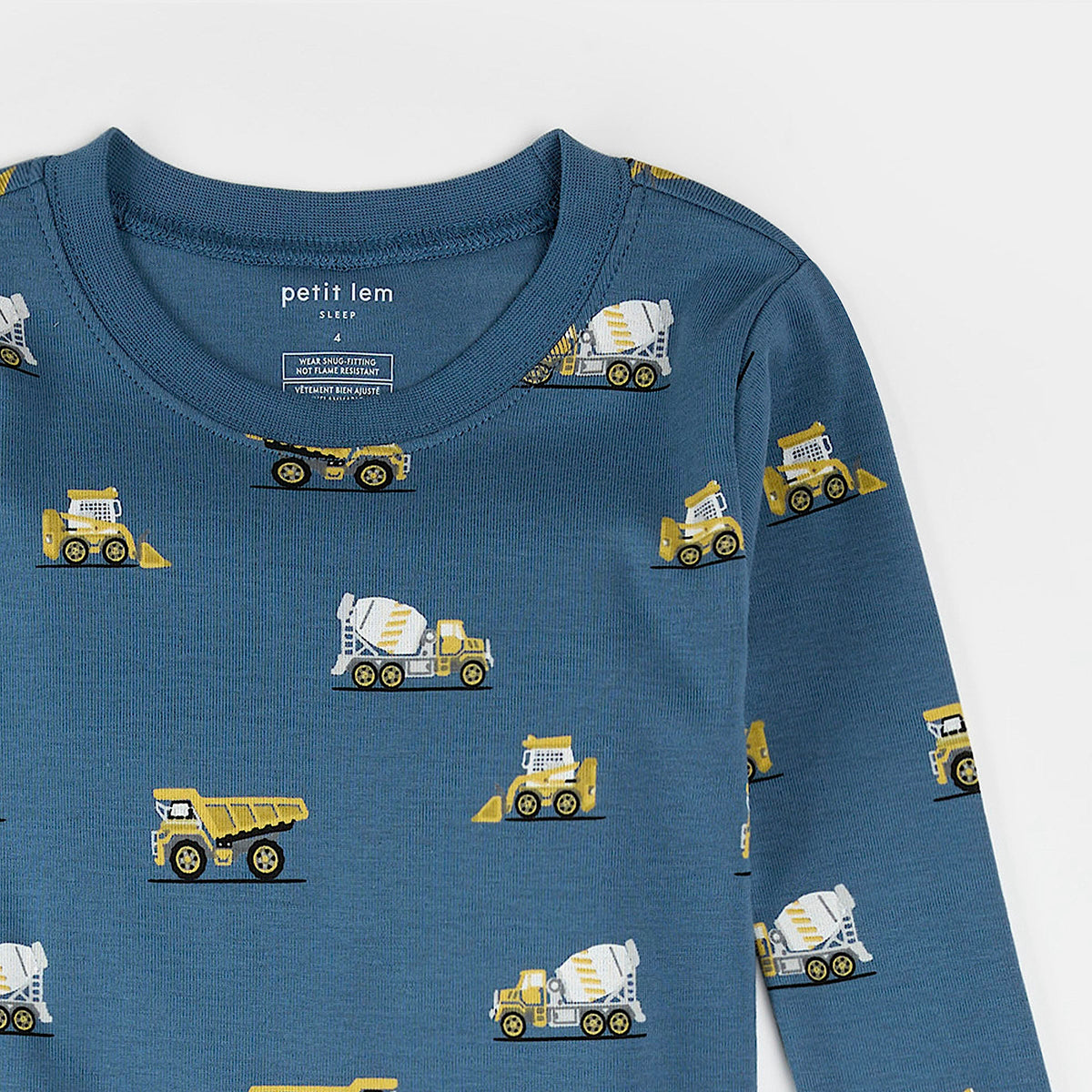 Petit Lem Construction Truck Print PJ Set, Cobalt Blue