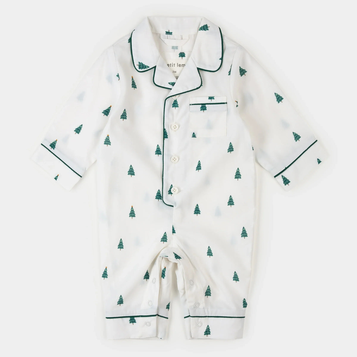 Petit Lem Pine Tree Print Poplin Sleeper, Off-White