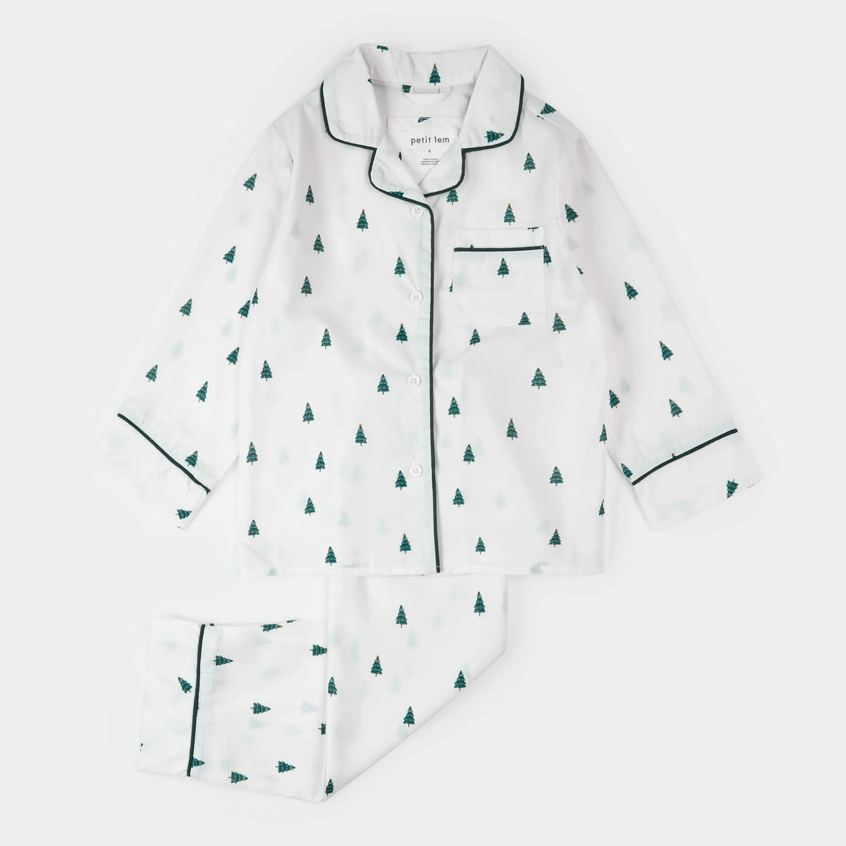 Petit Lem Kids' Poplin PJ Set, Pine Tree Print on Off-White