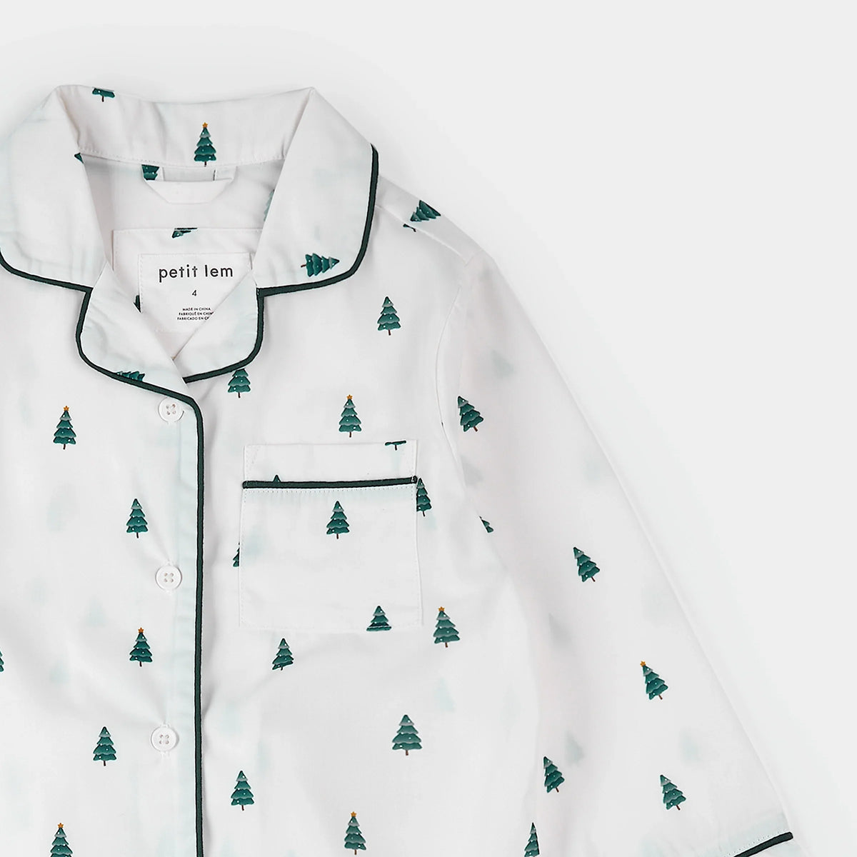 Petit Lem Kids' Poplin PJ Set, Pine Tree Print on Off-White
