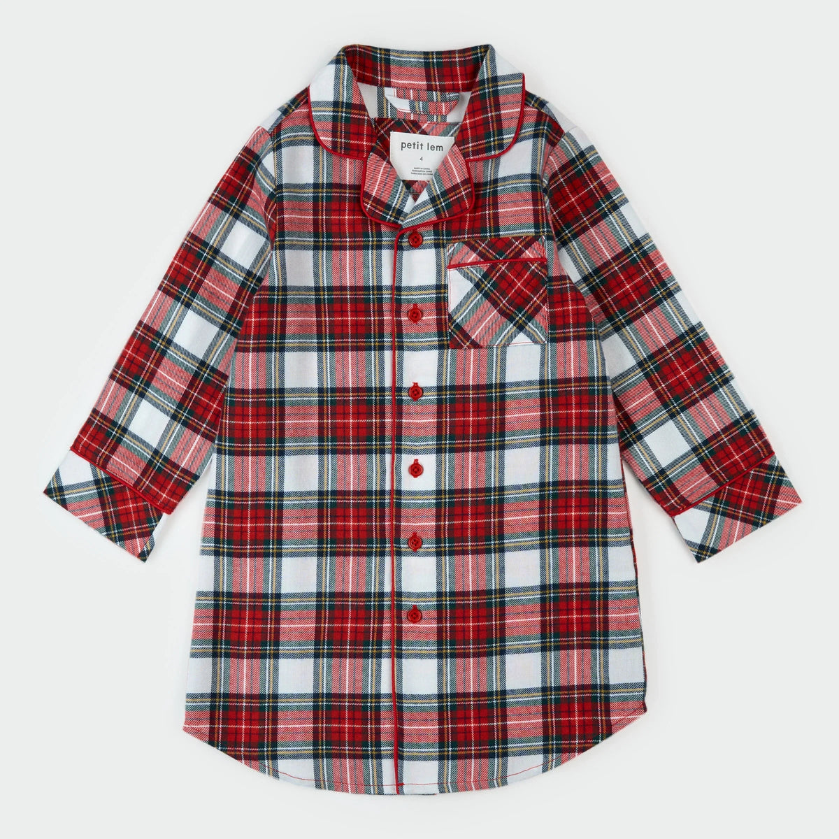Petit Lem Kids' Flannel Nightgown, Red Tartan Plaid