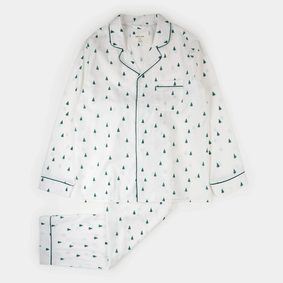 Petit Lem Adult Poplin PJ Set, Pine Tree Print on Off-White