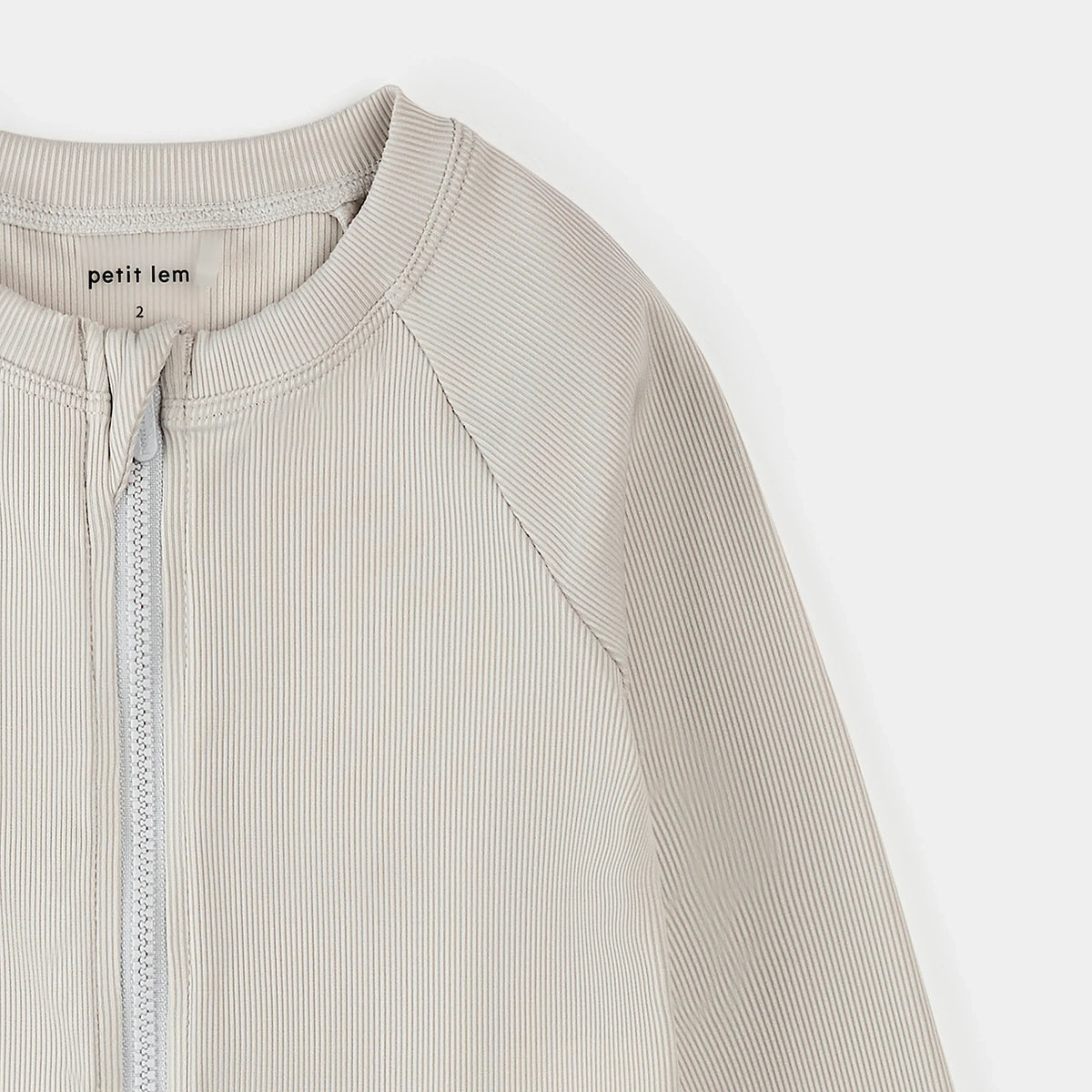 Petit Lem Ribbed Full Zip Rashguard, Light Grey