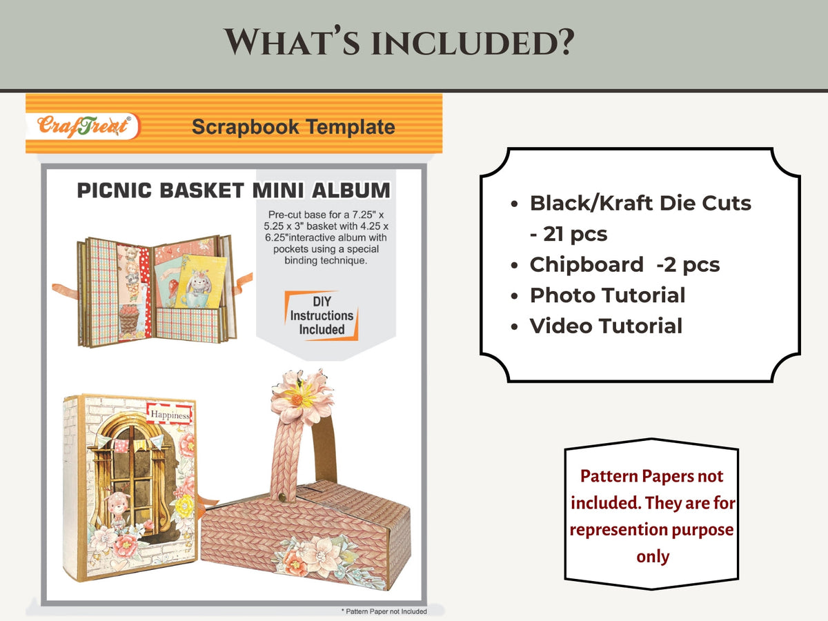 CrafTreat Picnic Basket Mini Album DIY Scrapbook Blank - Black