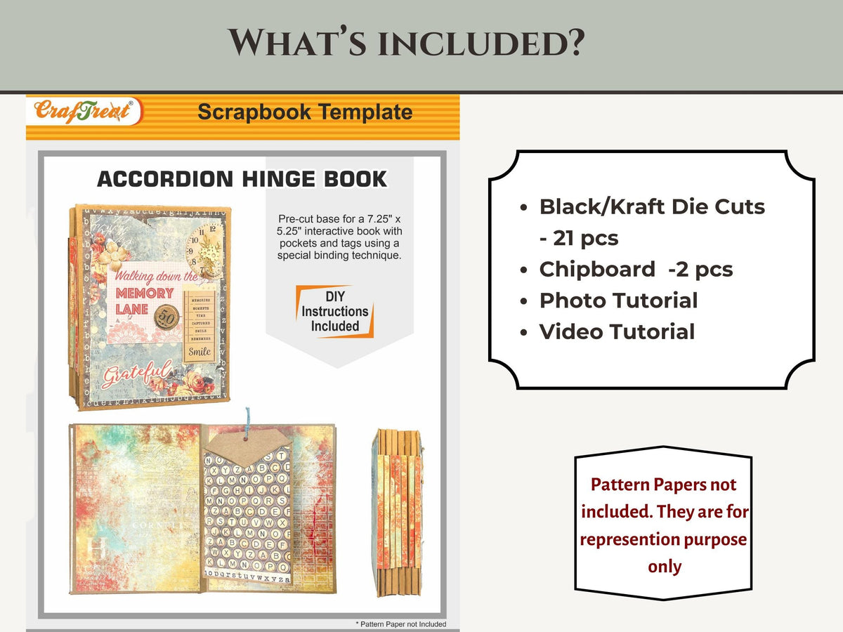 CrafTreat Scrapbook Blanks - Accordion Hinge Book DIY - Kraft
