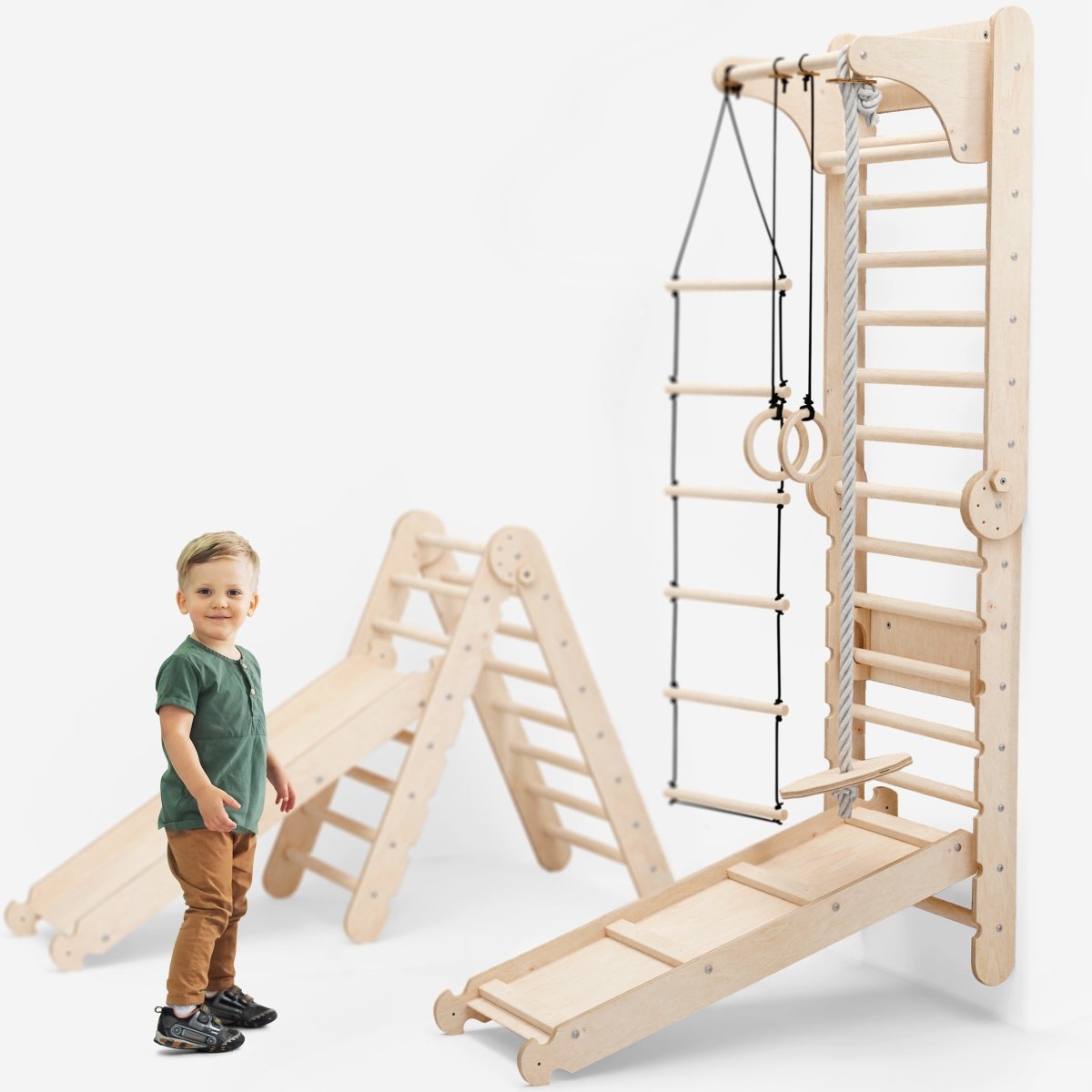 Goodevas 6-in-1 Swedish Wall Climbing Set with Swings & Slide