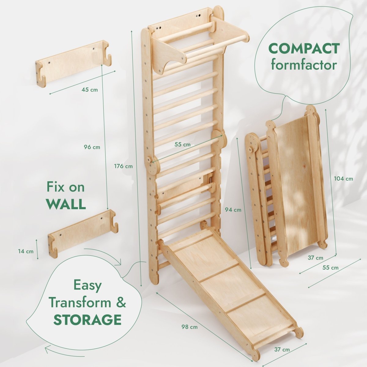 Goodevas 6-in-1 Swedish Wall Climbing Set with Swings & Slide