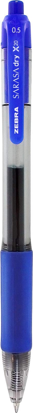Zebra Pen Sarasa X20 Retractable Gel Pen, Blue Ink, 0.5mm, 12-Pack