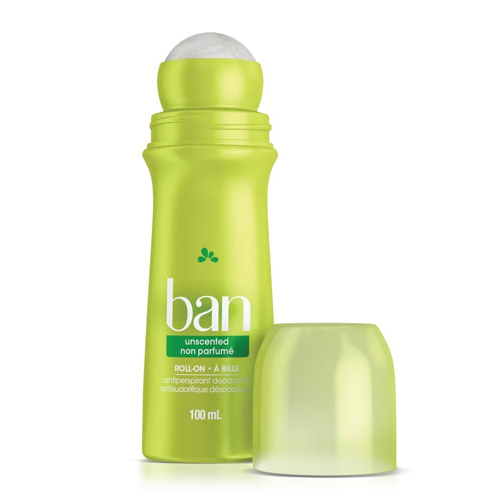 Ban Unscented Roll-On Antiperspirant Deodorant, Pack of 4