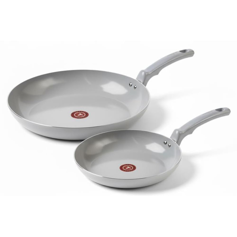 T-fal Refresh Ceramic Nonstick Fry Pan Set, 8 and 10 Inch, Moon Grey