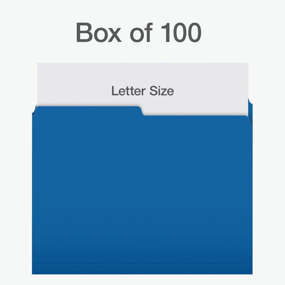 Pendaflex File Folders, Blue, 1/2 Cut Tab, Letter Size, 100/Box