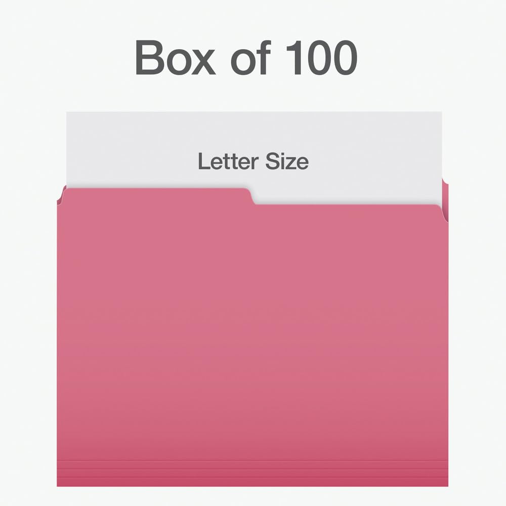 Pendaflex 1/2 Cut Tab File Folders, Letter Size, Pink, 100/Box