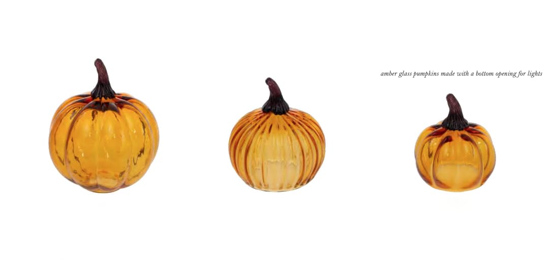 Boston International Hand-Blown Glass Pumpkin, Small, Amber Orange