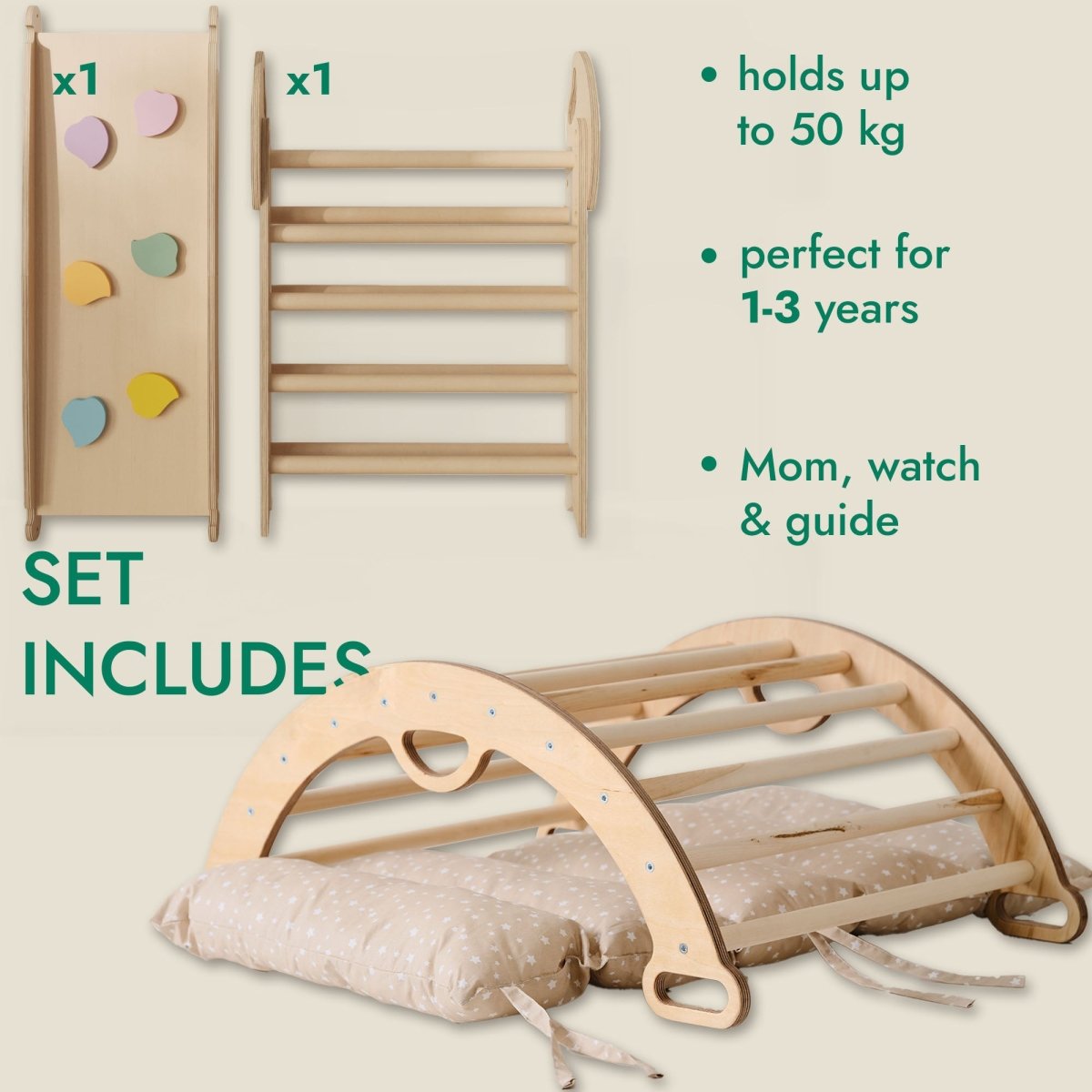 Goodevas 4-in-1 Montessori Climbing Set with Pikler Triangle
