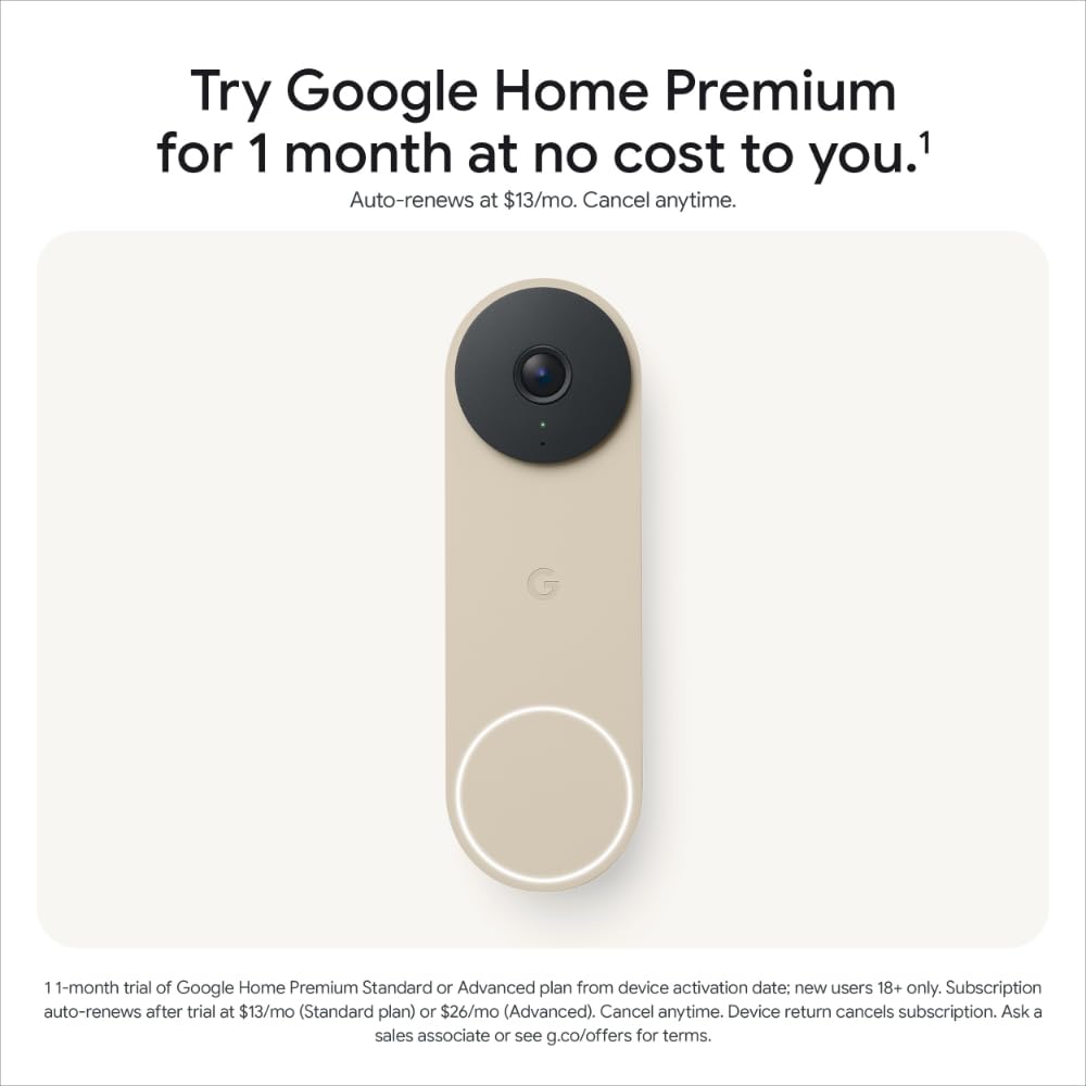 Google Nest Doorbell, Wired, 3rd Gen, Linen