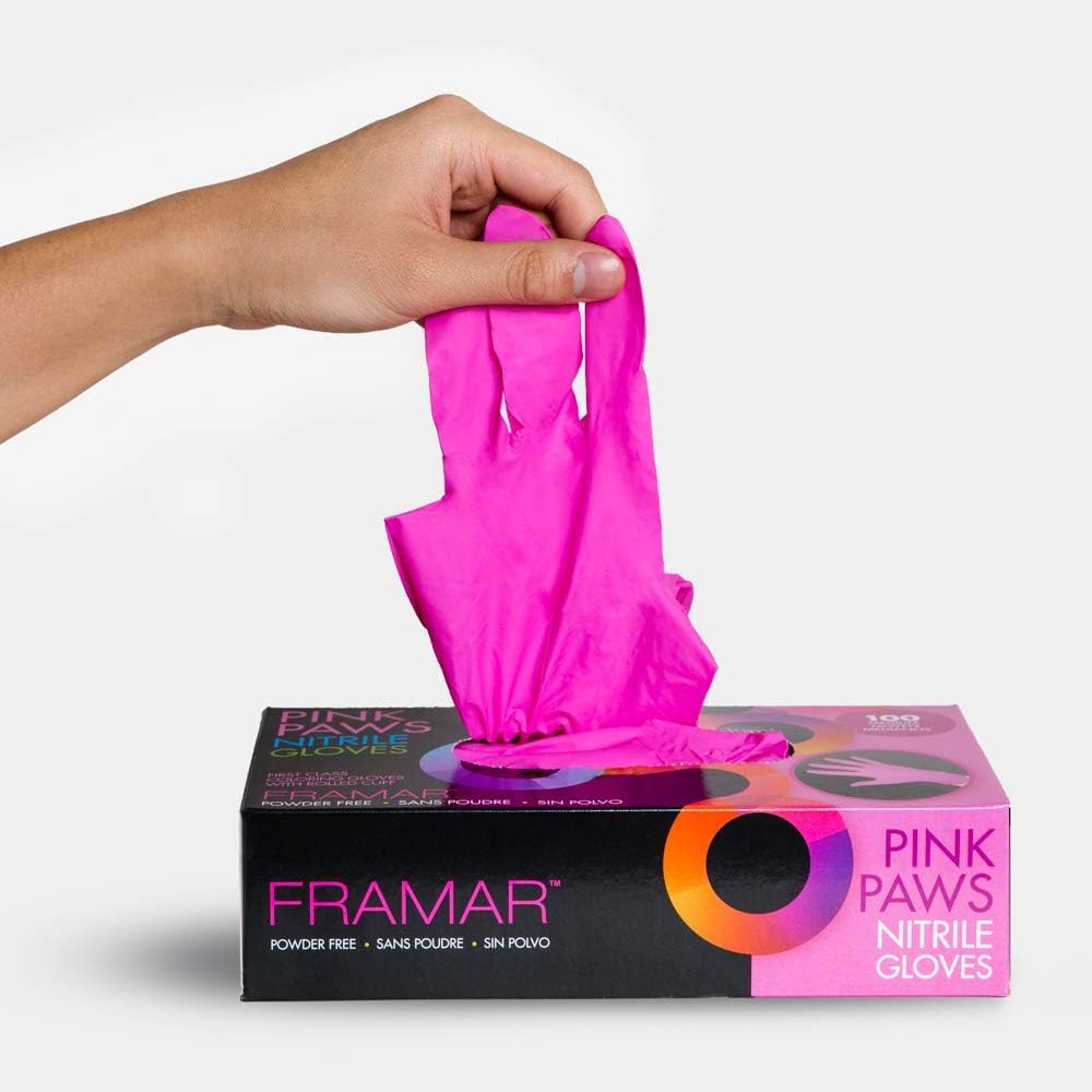 FRAMAR Pink Nitrile Disposable Gloves, Medium