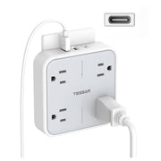 TESSAN 4 Outlet Wall Extender with USB-C & 2 USB-A Ports, Grey