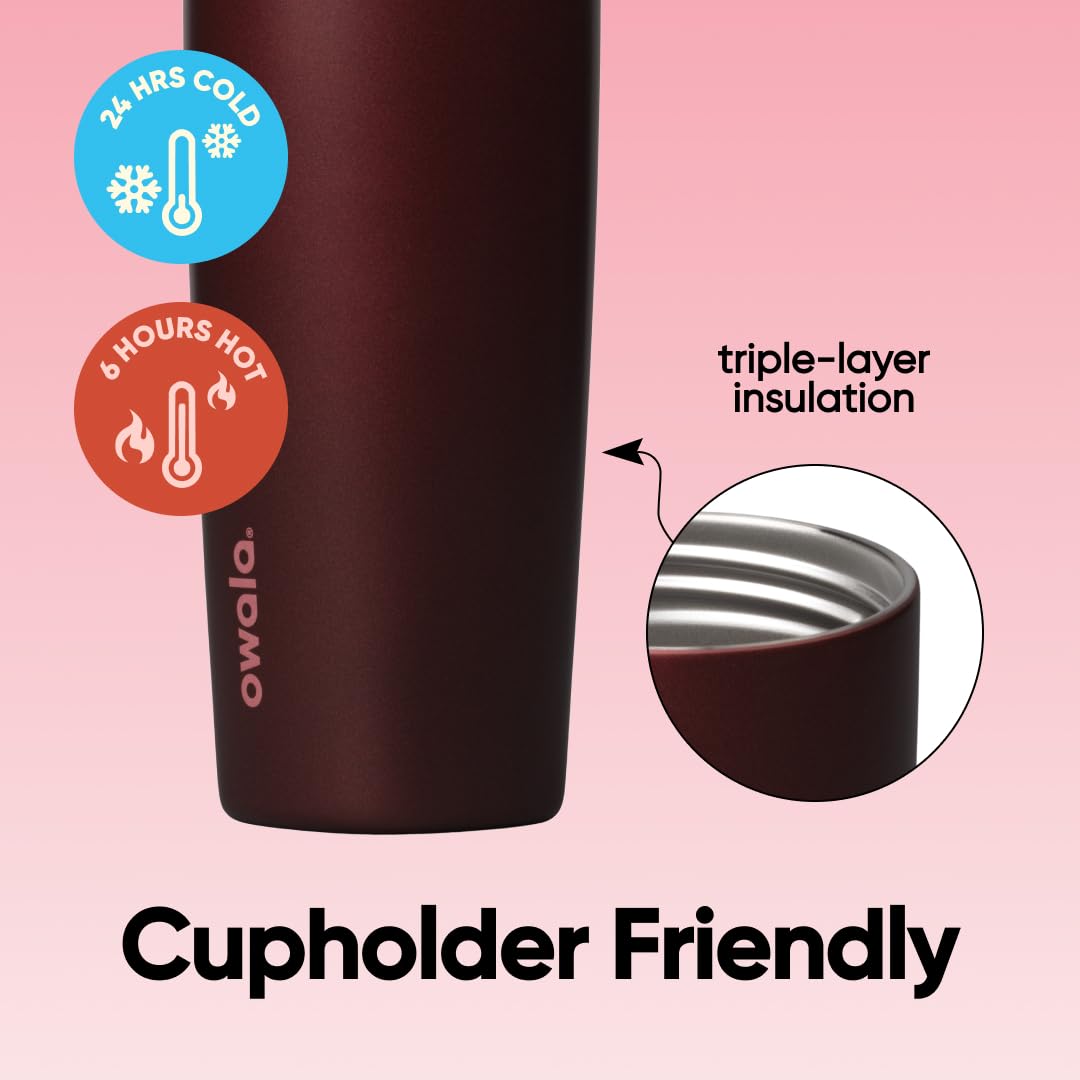 Owala SmoothSip Slider Insulated Coffee Tumbler, 20 oz, Black Cherry