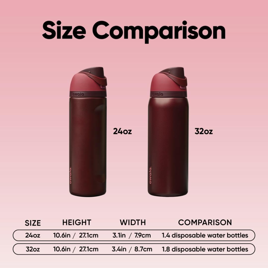 Owala FreeSip Stainless Steel Water Bottle, 32 oz, Red Black Cherry