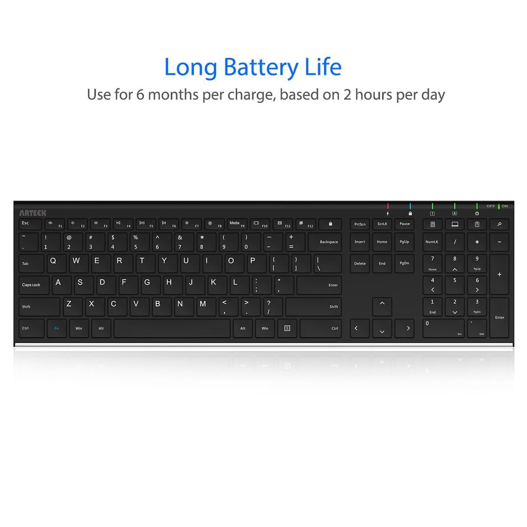 Arteck 2.4G Wireless Slim Stainless Steel Keyboard with Numeric Keypad