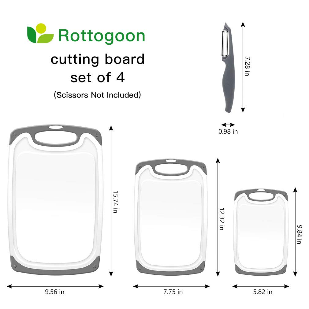 Plastic Cutting Boards for Kitchen, Set of 4, with Non-Slip Feet