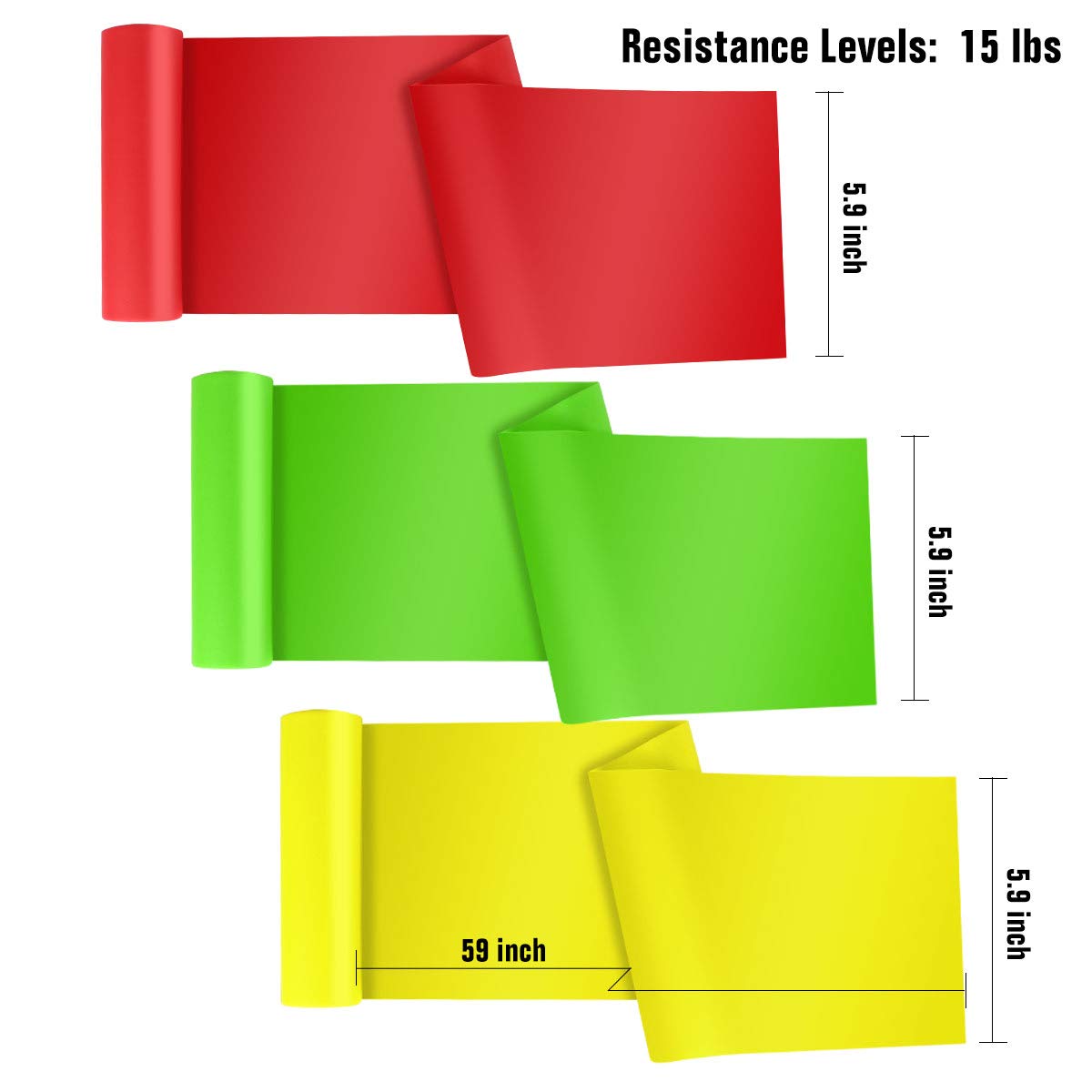 HAIBEI Elastic Exercise Resistance Bands, Red/Yellow/Green (3 Pack)