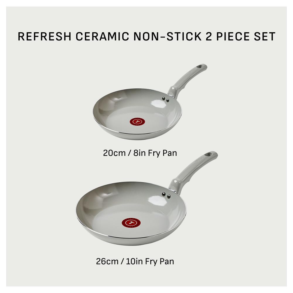T-fal Refresh Ceramic Nonstick Fry Pan Set, 8 and 10 Inch, Moon Grey