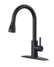 FORIOUS Black Kitchen Faucets with Pull Down Sprayer, Matte Black