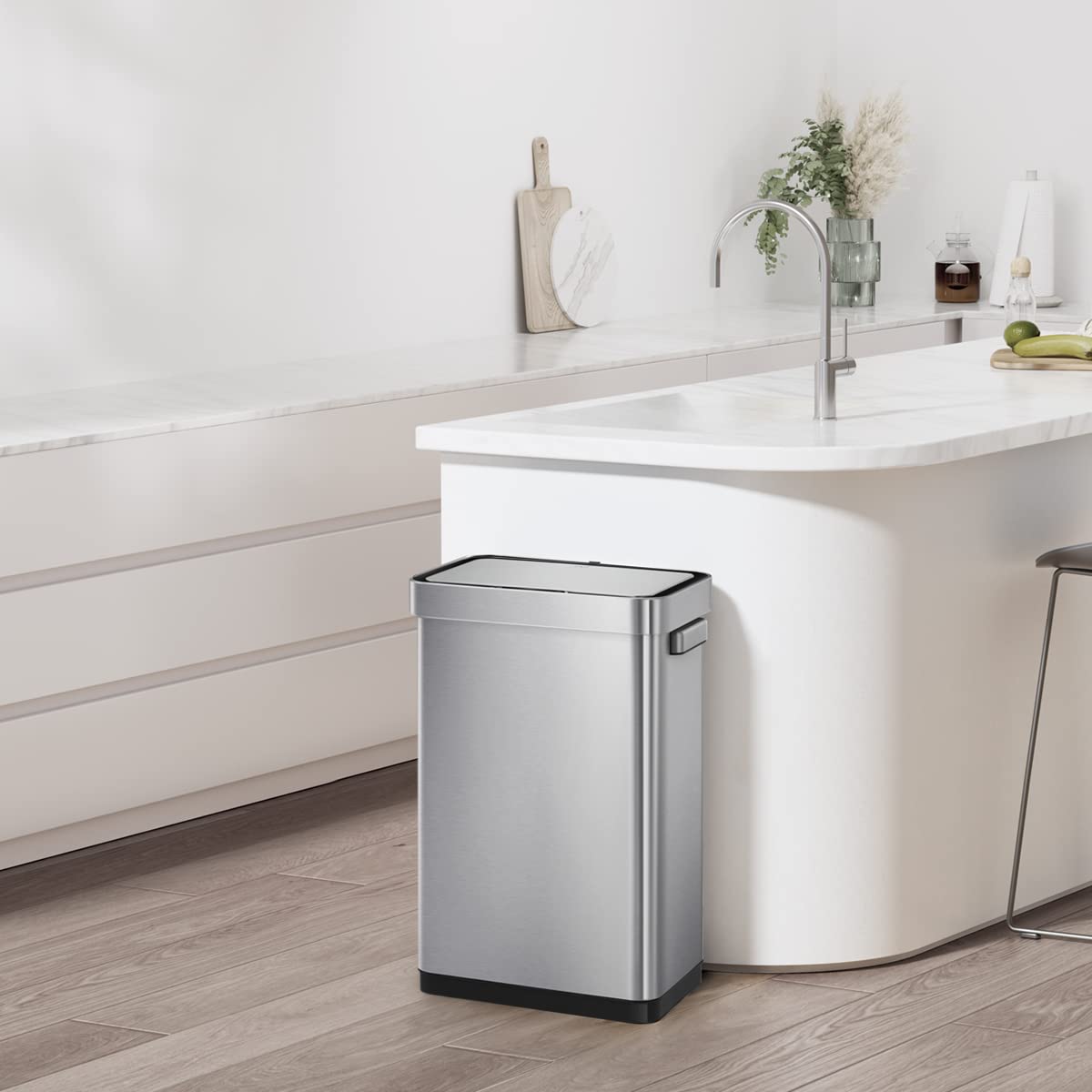 EKO Deluxe Mirage-T Touchless Trash Can, 50L, Matte Stainless Steel