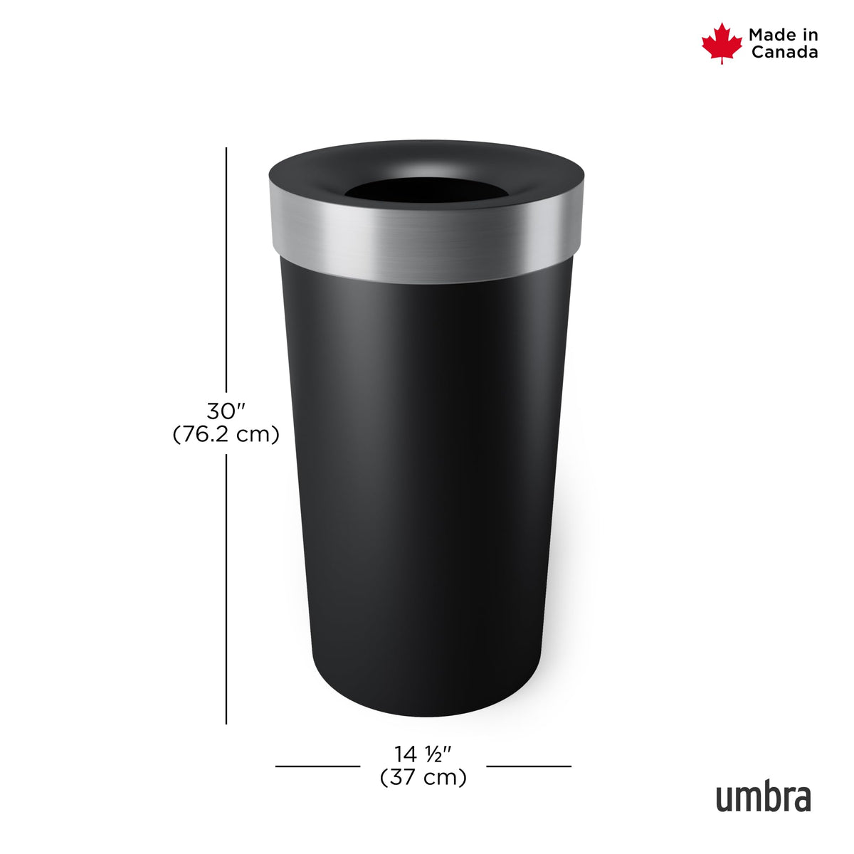 Umbra Vento Open Top Kitchen Trash Can, Black/Nickel, 62 L