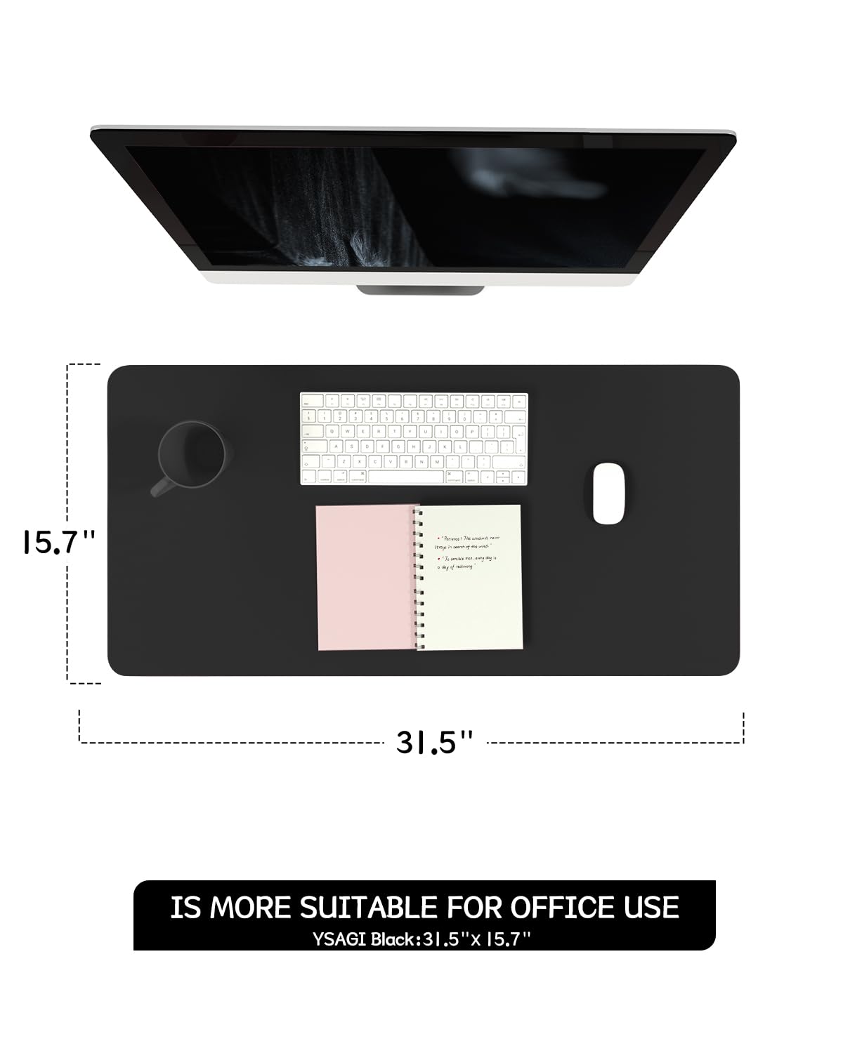 Non-Slip Waterproof PVC Leather Desk Pad, Black, 31.5" x 15.7"